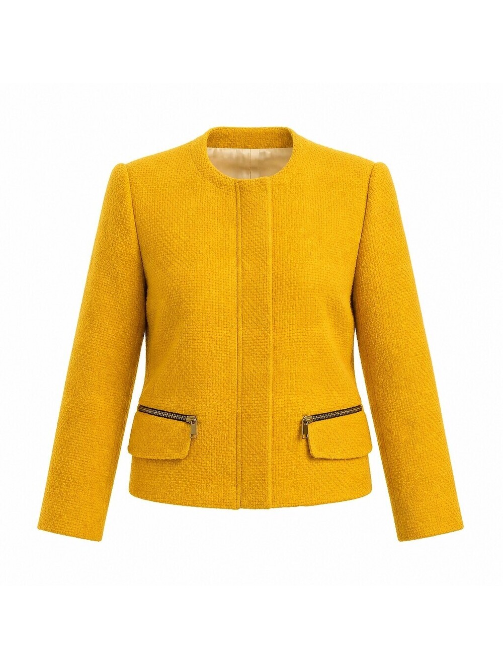 Zara Woman Yellow Textured Zip-Up Jacket, Size M